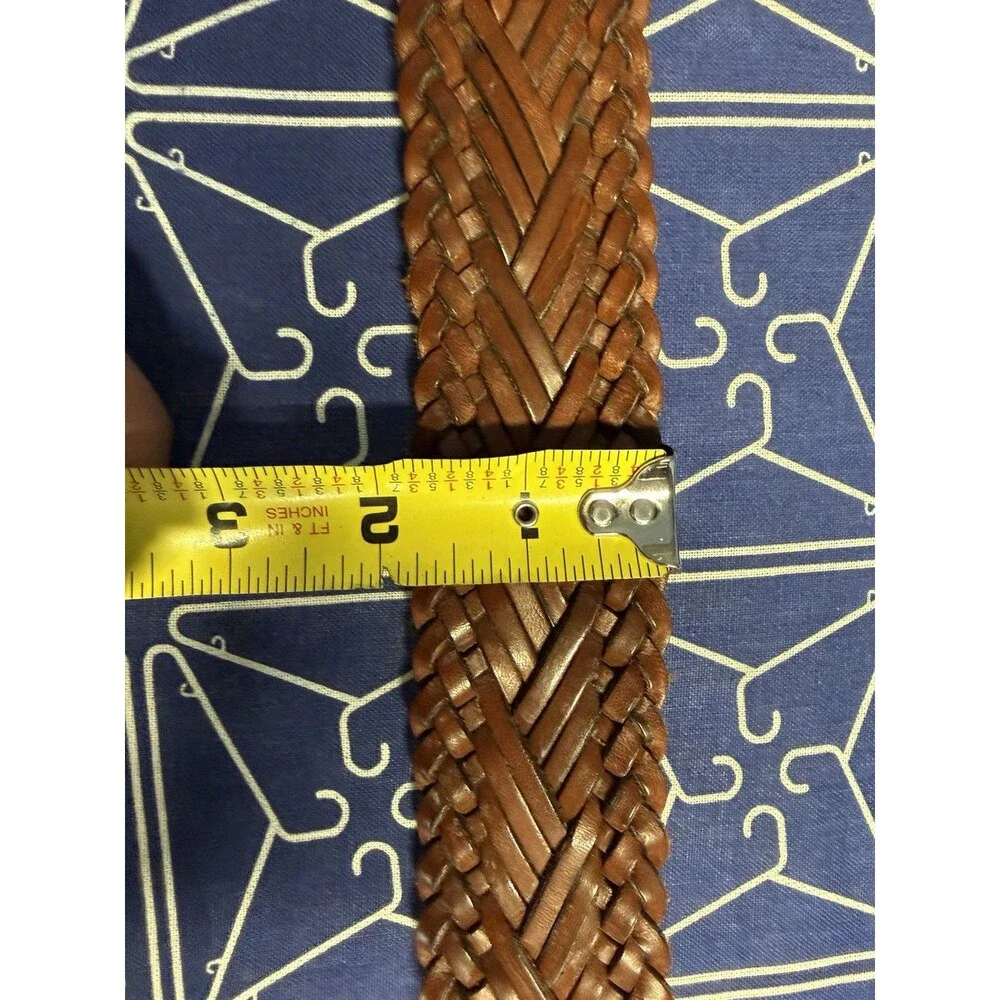 Fossil Brown Braided Leather Belt Brass Ring Buckle Size L Genuine Leather